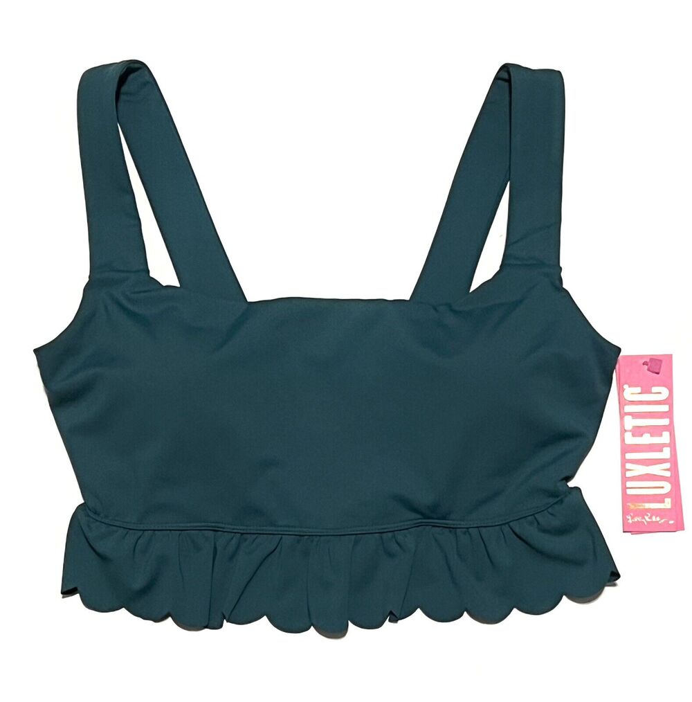 Lilly Pulitzer Size L Scalloped Ruffle Sports Bra Luisa Hosta Green Large NWT